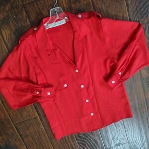 Vintage 80s CHAUS red silk button down shirt size 12